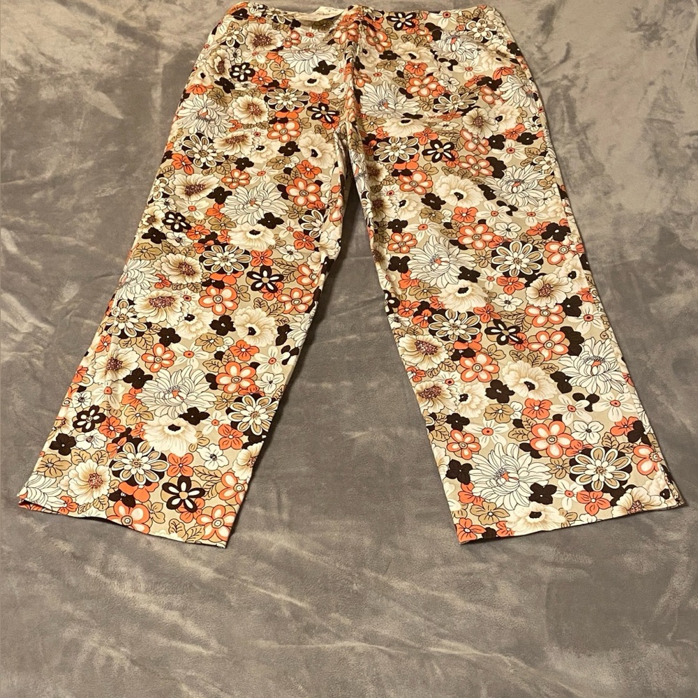 Worthington Floral Cropped Pants in Cream, Orange & Brown